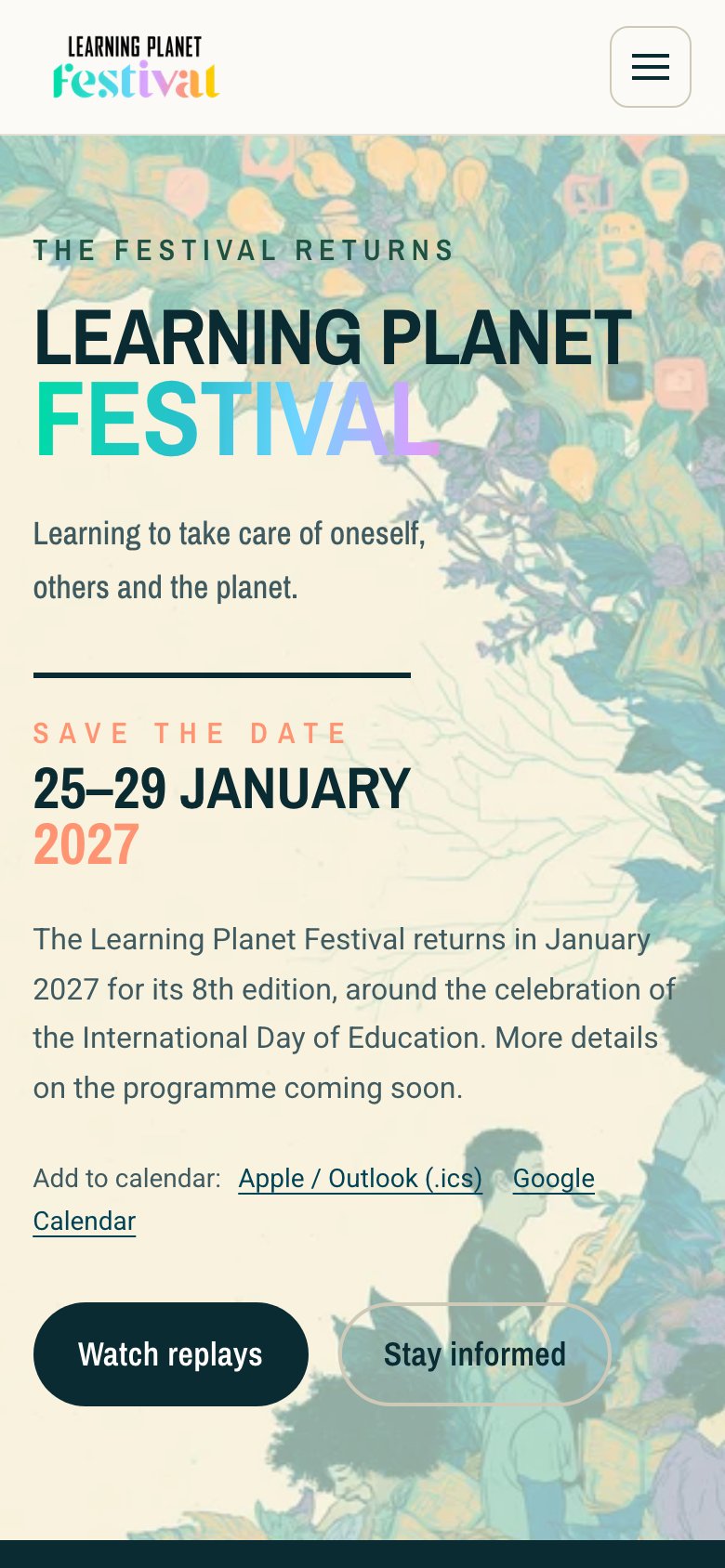 Mobile version of the homepage