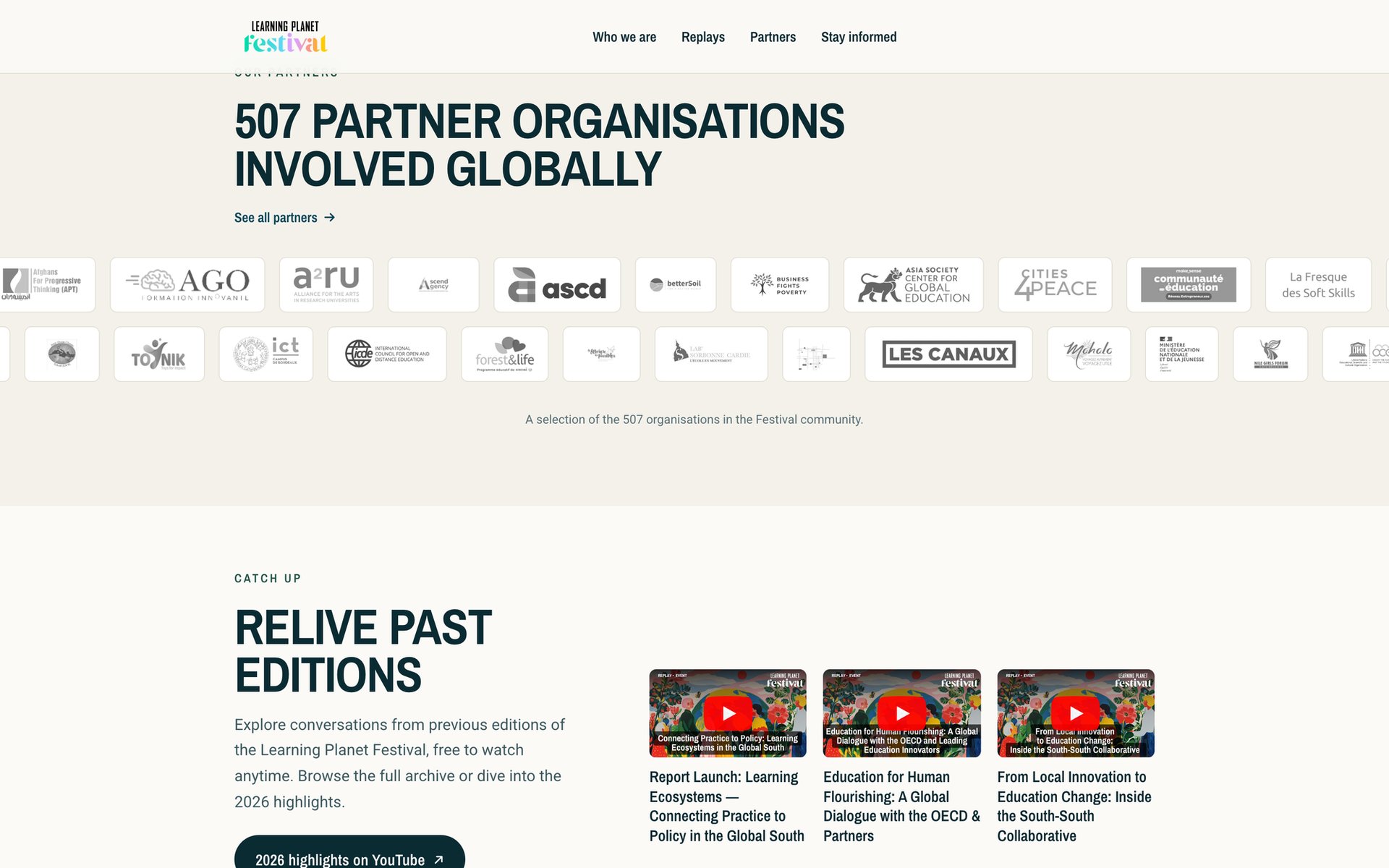 Partner organisations and replays from past editions