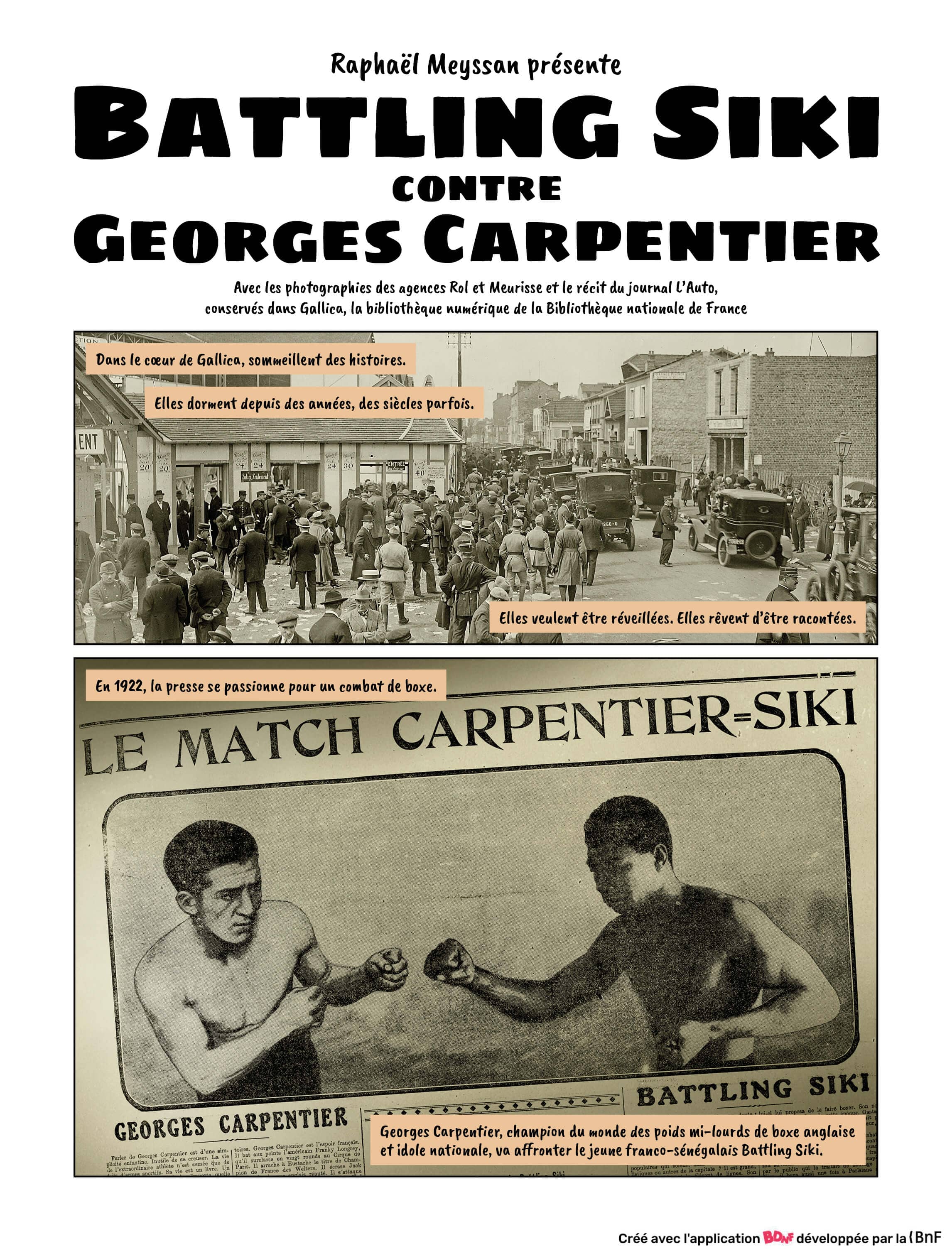 Battling Siki contre Georges Carpentier, par Raphaël Meyssan. Archives BnF/Gallica.
